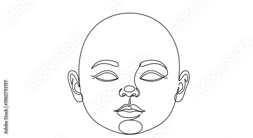 Minimalist Line Art of a Child's Face with Closed Eyes