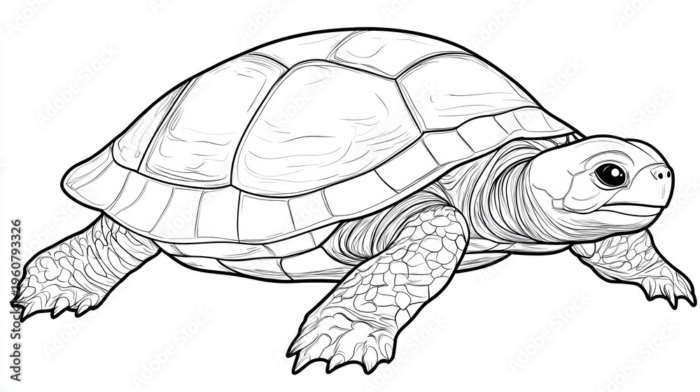 Fototapeta premium Charming Cartoon Turtle Illustration with Detailed Shell, Isolated on White Background for Use.