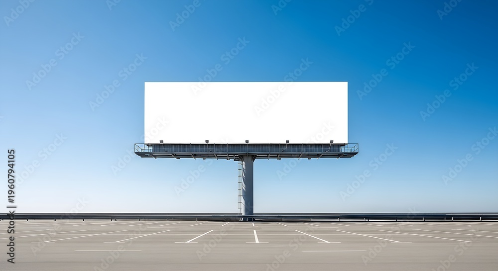 Obraz premium Expansive Blank Horizontal Billboard Stands Ready for Advertising Against a Clear Blue Sky