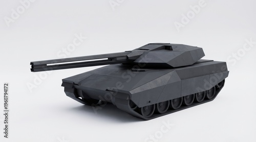 A sleek, black futuristic tank with an angular design isolated on a white background.