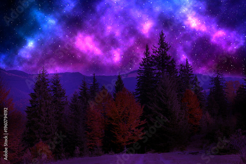 Amazing starry sky above mountains at night