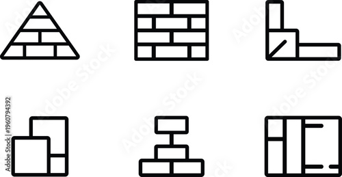 Collection of simple line art icons representing different brick constructions and architectural elements on a clean background