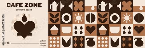 Set  geometric line pattern for coffee bakery and cafe mosaic.