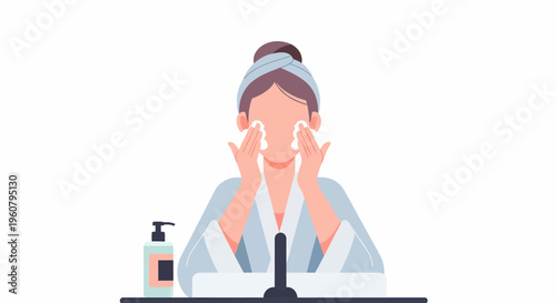 Woman Cleansing Face with Cotton Pads.