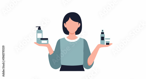 Woman Comparing Skincare Products for Beauty Routine.