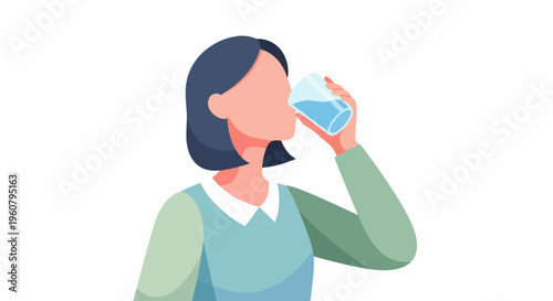 Woman Drinking Water from Glass Hydration Concept.