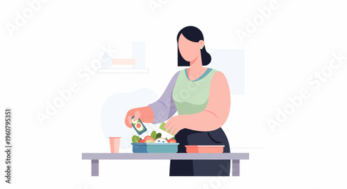 Woman Preparing Healthy Salad in Kitchen.
