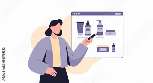 Woman Presenting Skincare Products Online.