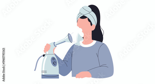 Woman Using Facial Steamer for Skin Care Routine.