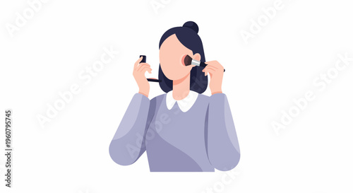 Woman Applying Makeup with Brush and Compact.