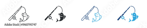 Fishing Activity icon set, Angling Equipment and Fish Catch Hobby Icons, Vector Illustration