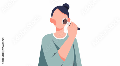 Woman Applying Makeup with Brush.