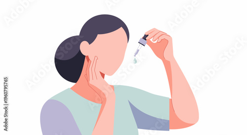 Woman Applying Serum to Face Skincare Routine.