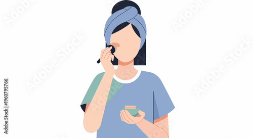 Woman Applying Makeup with Brush and Compact Powder.