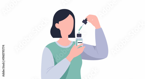 Woman applying serum to her face with a dropper.