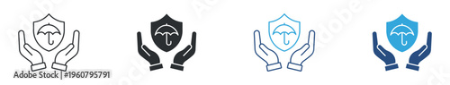 Photos Insurance Care icon set, Hands Holding Protection Shield and Safety Coverage Ico