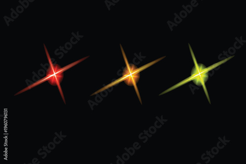 Vibrant light effect stars in black background colorful lens flares