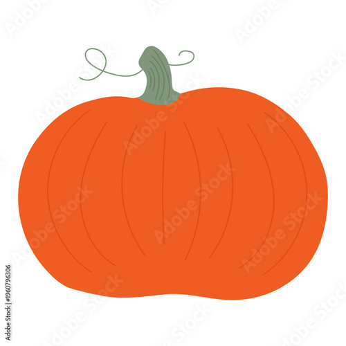 Cute single vector orange pumpkin on white background. Autumn, harvest, Halloween, Thanksgiving illustration element