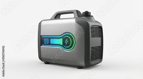 Sleek portable electric power generator with a digital battery display on white background.