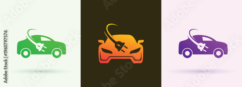 Electric Plug Car Logo for Green Mobility Transport Charging Service
