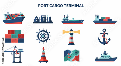 Cargo ship container port terminal.