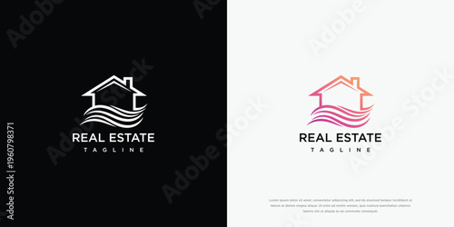 Minimalist Real Estate Logo Design with House and Waves