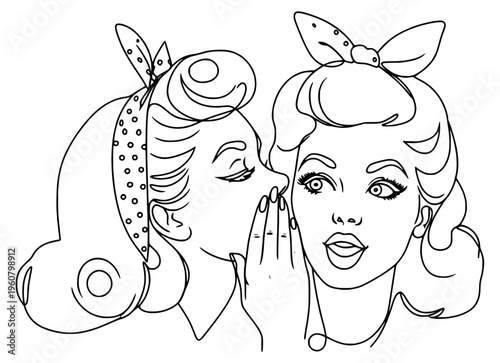 Two pin-up girls whispering illustration