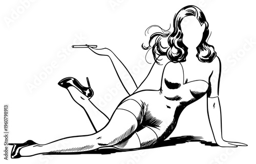 Reclining pin-up girl illustration