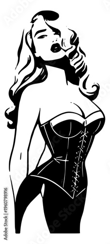 Foto Pin-up girl in corset illustration