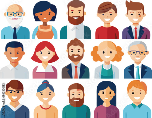Diverse group of people portraits in a flat design style