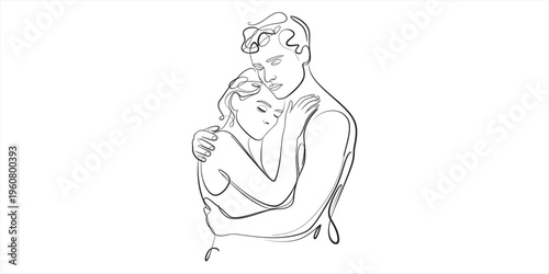 line drawing of man holding and kissing baby