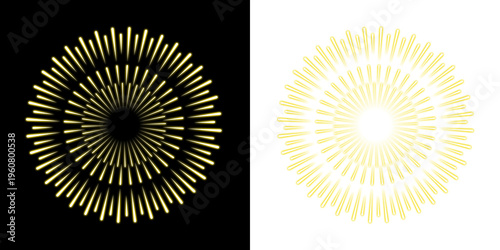 Принти на полотні Golden radiant sunburst design with glowing light rays effect transparent backgr