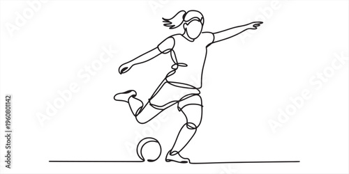 woman playing soccer, kicking ball in motion