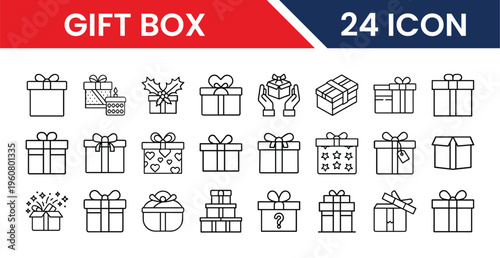 Collection of twenty four gift box icons in various designs