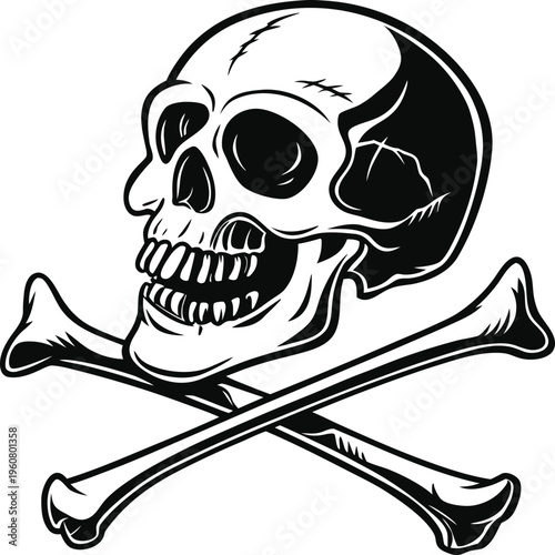 Black and white skull with crossbones