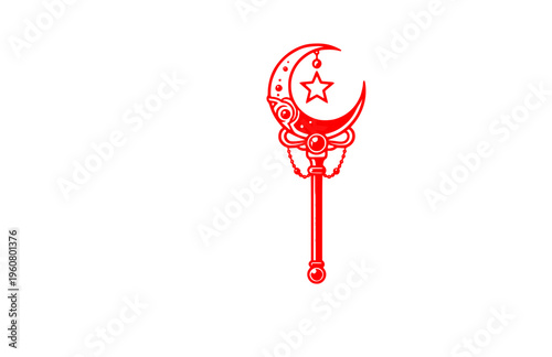 Retro 90s Magical Girl Moon Scepter Silhouette, Vaporwave Anime Nostalgia Vector Sticker, Classic Shojo Manga Icon Illustration