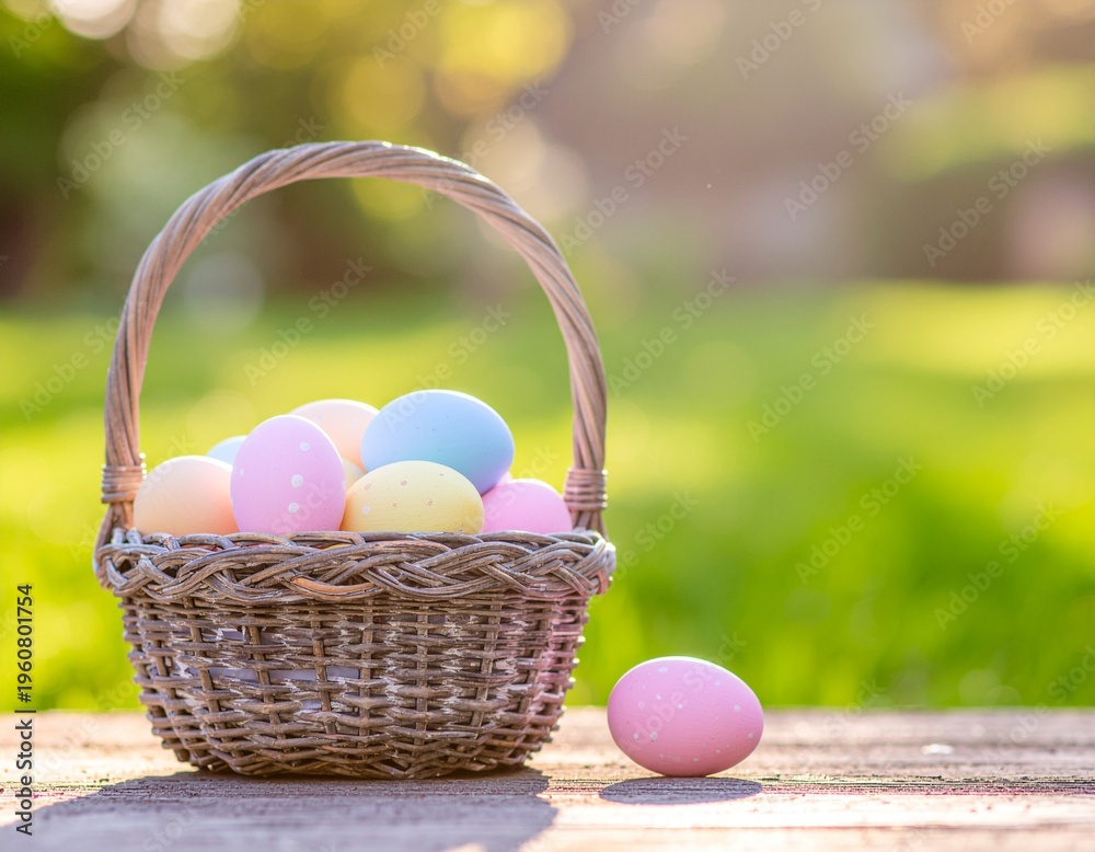 Fototapeta premium Basket with Eggs Hunt Preparation Scene