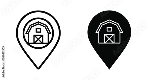 Barn location icon set, farm pin map symbol, vector illustration