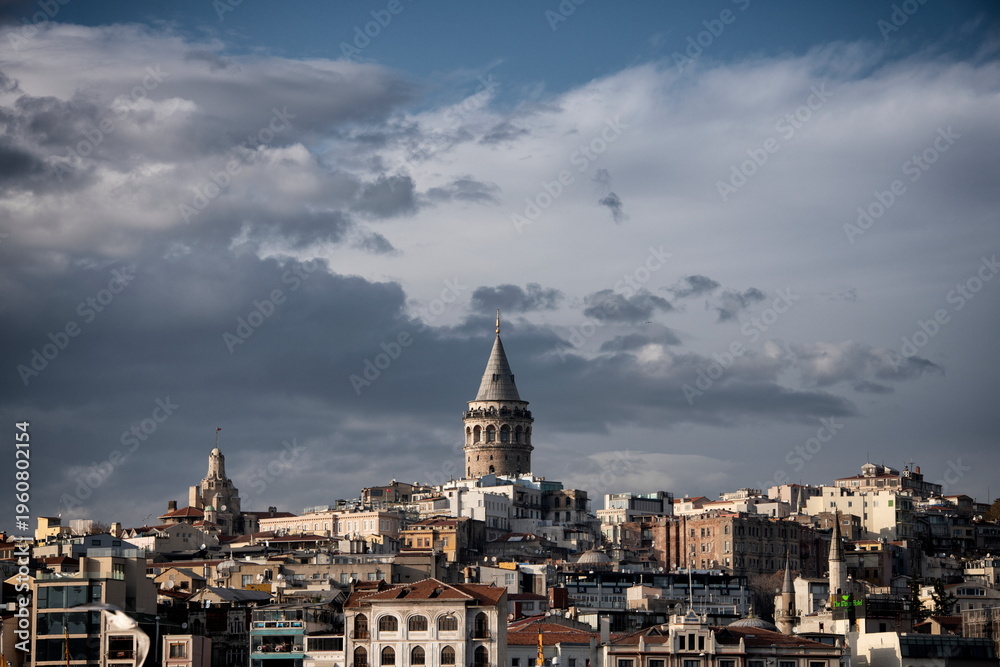 Fototapeta premium Images of the historic Galata Tower located in Istanbul, Türkiye. 
