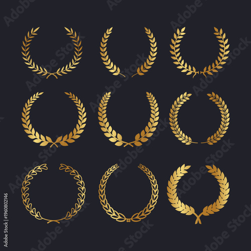 Set of Golden Laurel Wreaths for Luxury Branding and Awards