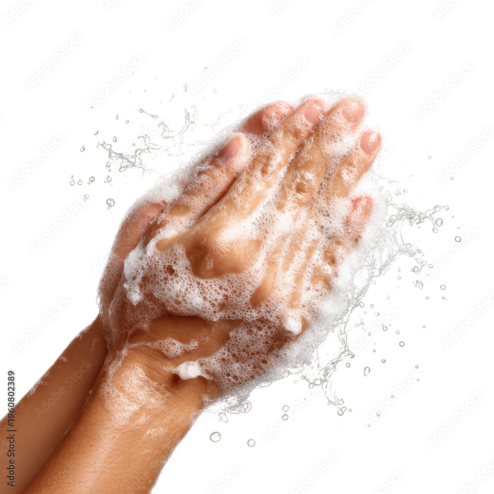 Fototapeta premium Hands Washing with Soap Suds isolated on transparent background
