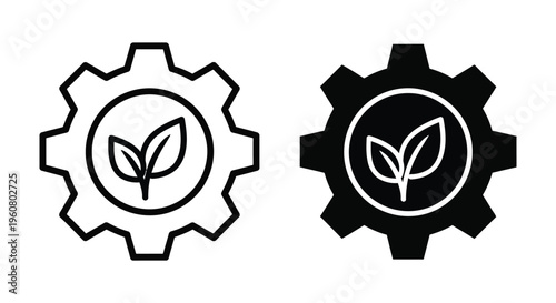 Eco gear icon set, sustainable technology symbol, green energy concept, vector illustration