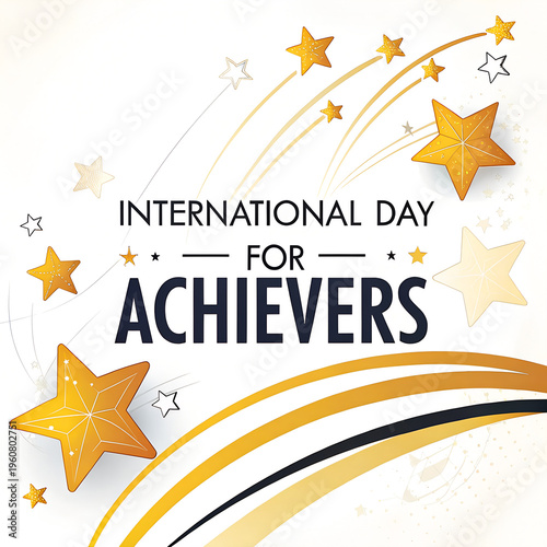 International day for achievers with stars and celebratory design.