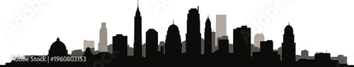 City skyline silhouette with modern buildings against white background  