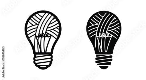 Light bulb icon made of yarn or thread, creative idea concept, vector illustration