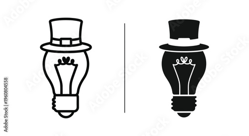 Creative idea concept icon, light bulb wearing a top hat, vector illustration