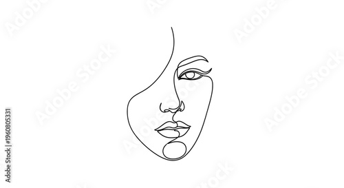 Minimalist Line Art Woman Face Portrait, Abstract Beauty Outline Drawing
