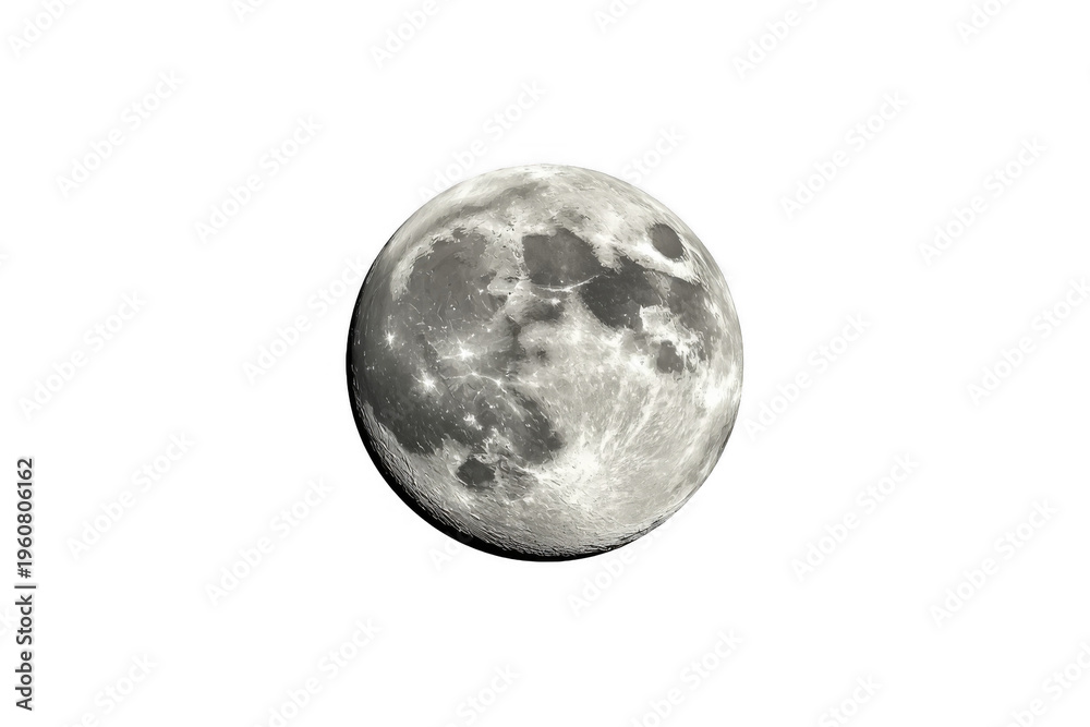 Fototapeta premium Full moon illuminating lunar surface with craters and maria