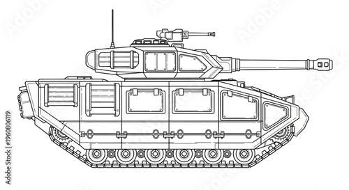 Modern Armored Tank Vector Illustration - Military Vehicle Outline