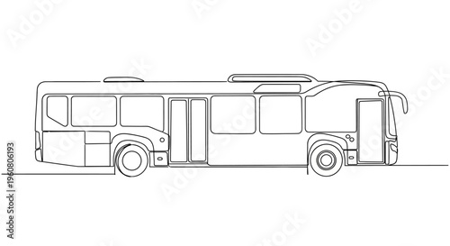Modern City Bus Line Art Drawing, Vector Illustration